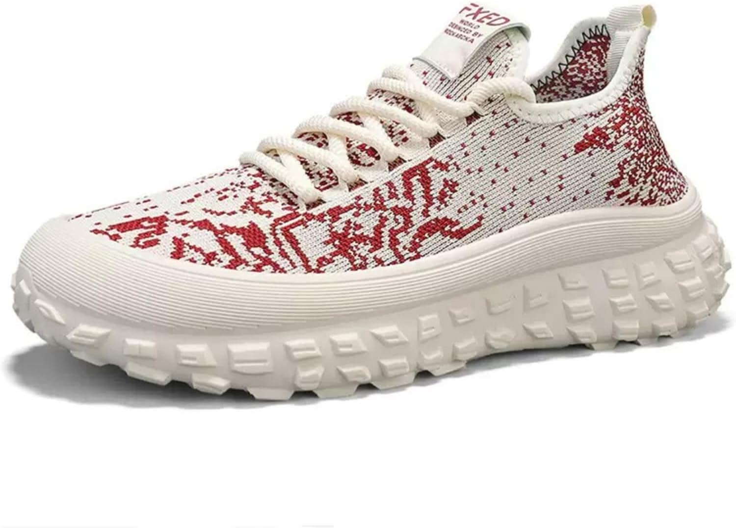 

Мужские модные дышащие массивные кроссовки MACEFIL, легкие и удобные, для ходьбы и повседневного спорта, красный/бежевый