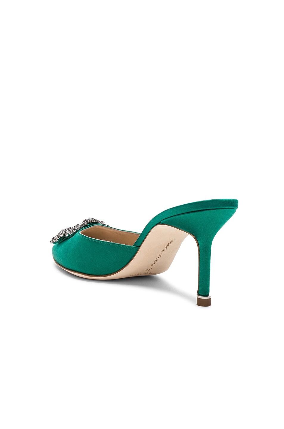 Атласные туфли That 70 мюлей Manolo Blahnik, цвет Green Satin — фото 3
