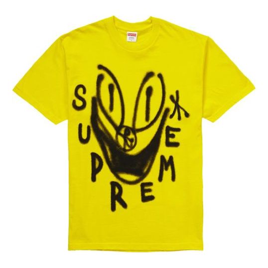 

Футболка fw18 smile tee yellow graffiti smiling face printing short sleeve yellow Supreme, желтый