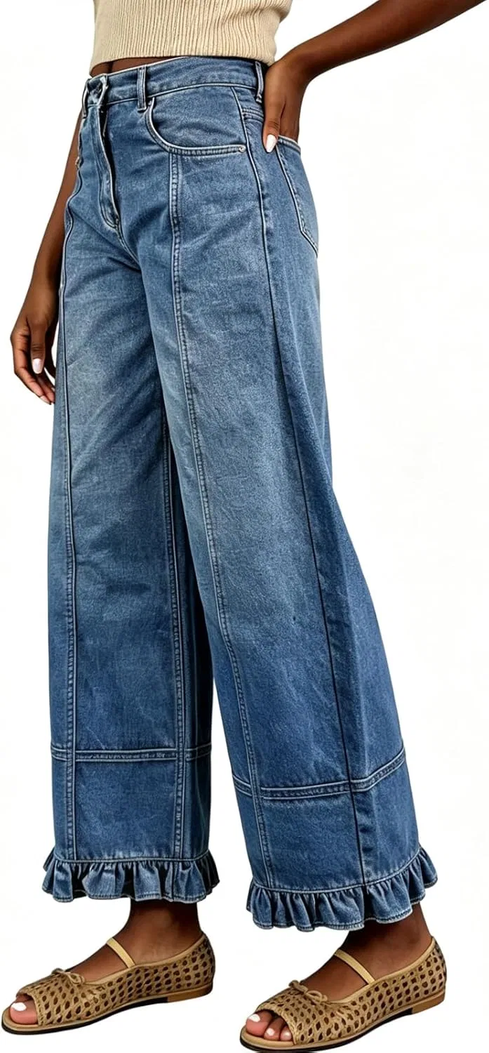 Джинсы с заплатками и оборками, Barrel Jeans, синий — фото 4