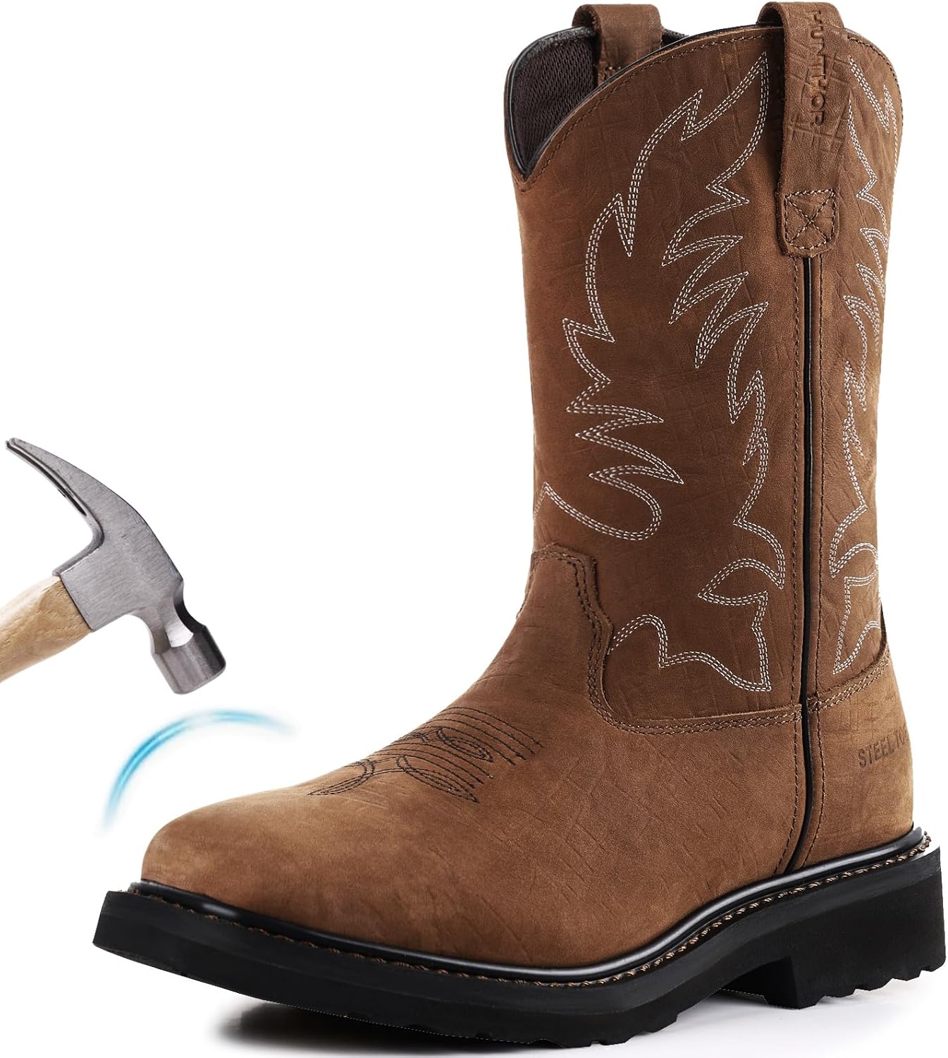 

Мужские ковбойские ботинки, квадратный стальной носок, средняя подошва из EVA с кожаным Goodyear Welt, противоскользящие западные мужские коричневые ботинки для производства, строительства и сельского хозяйства, размеры 7-14 Hunthor