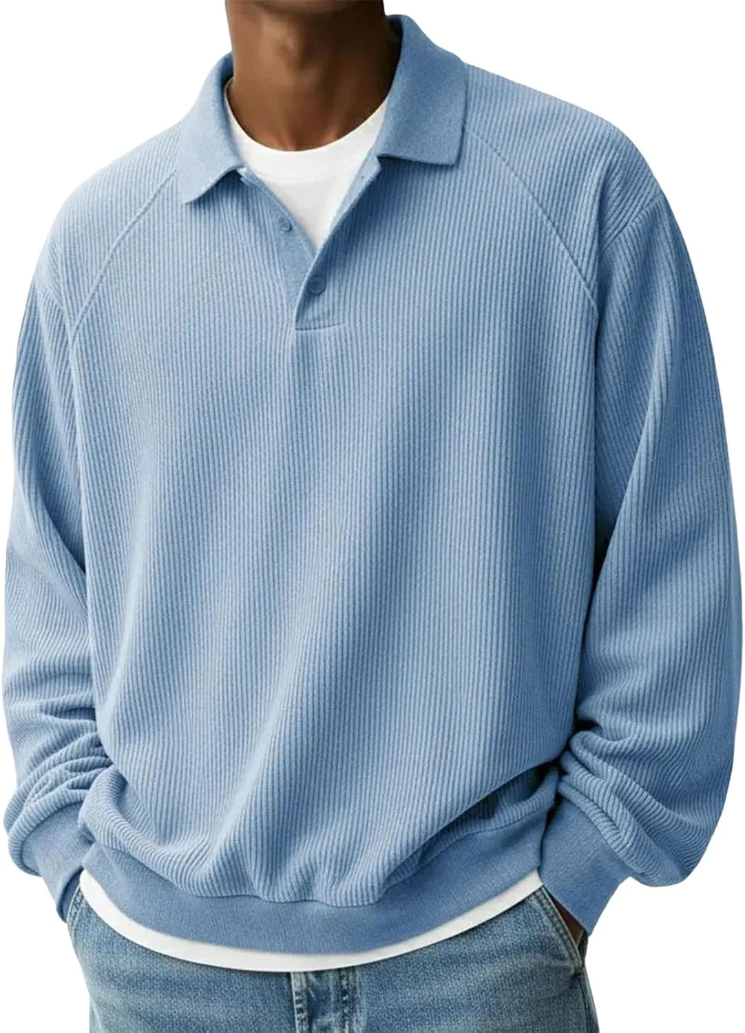 

Мужская повседневная вязаная поло с воротником, свитер-рубашка, осень-зима, длинный рукав, однотонный цвет, универсальный топ