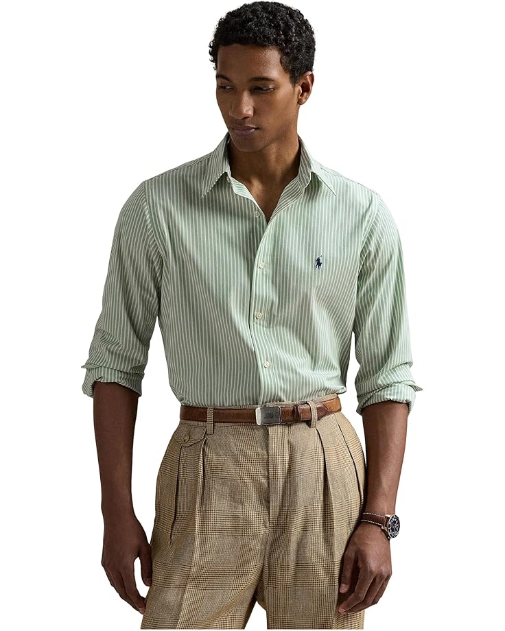 

Поло Polo Ralph Lauren Classic Fit Striped Stretch Poplin Shirt, цвет Granite Green/White