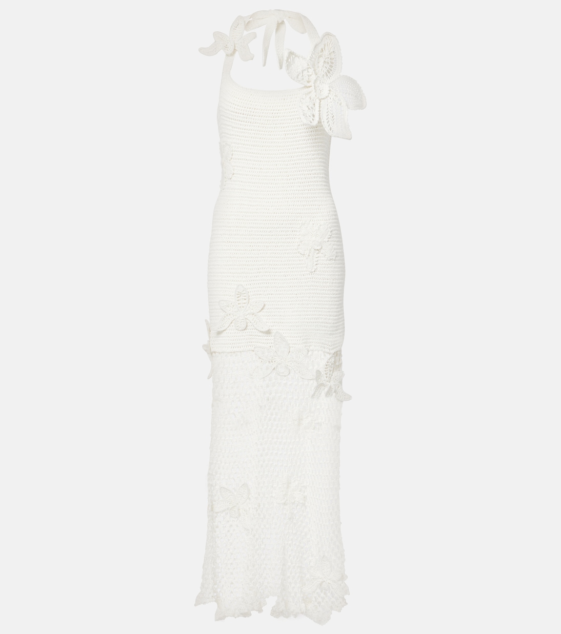 

Длинное платье из хлопка, связанное крючком Oscar de la Renta, слоновая кость