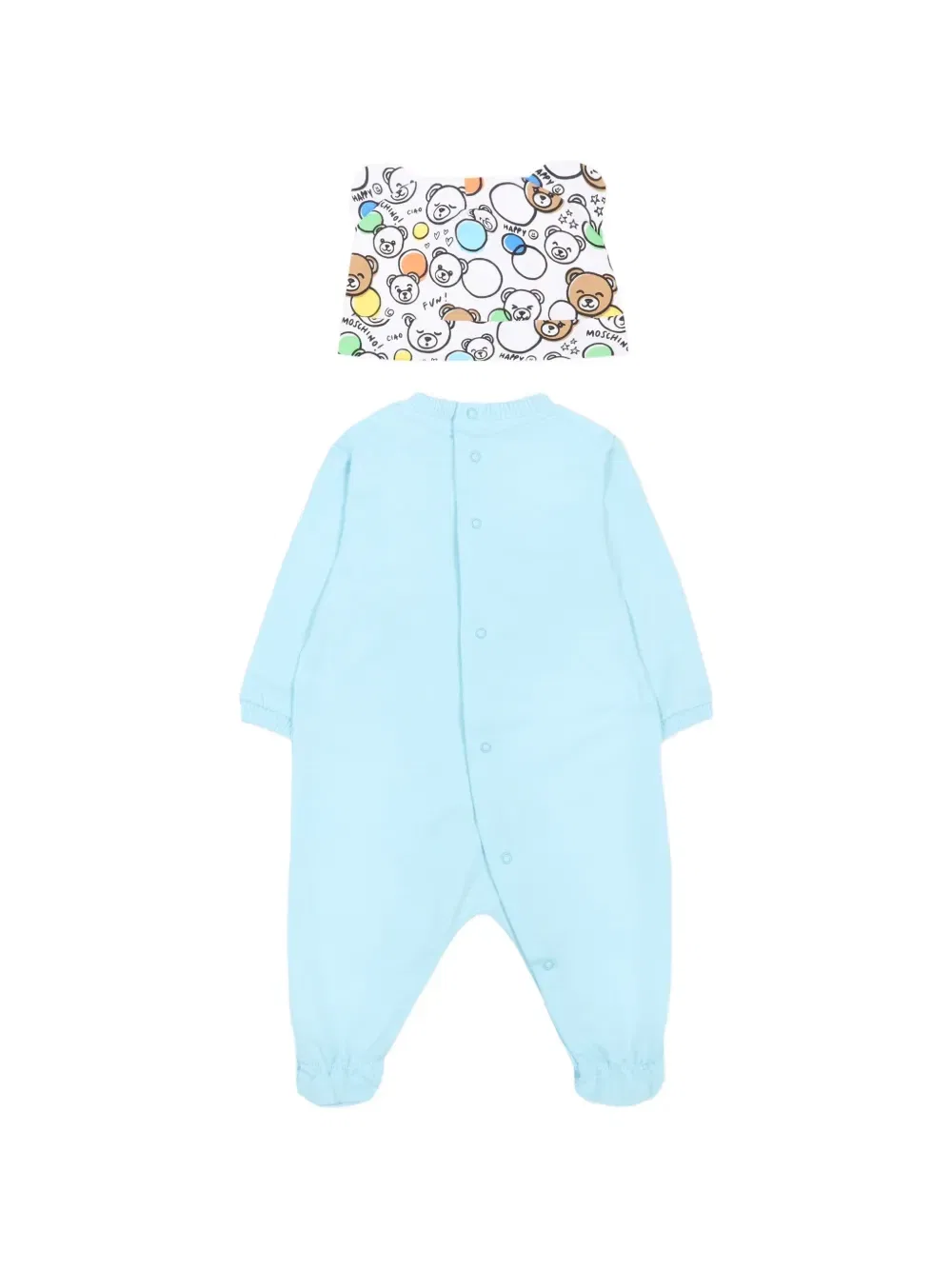 Комплект из комбинезона, шапки и нагрудника с принтом Moschino Kids, синий — фото 2