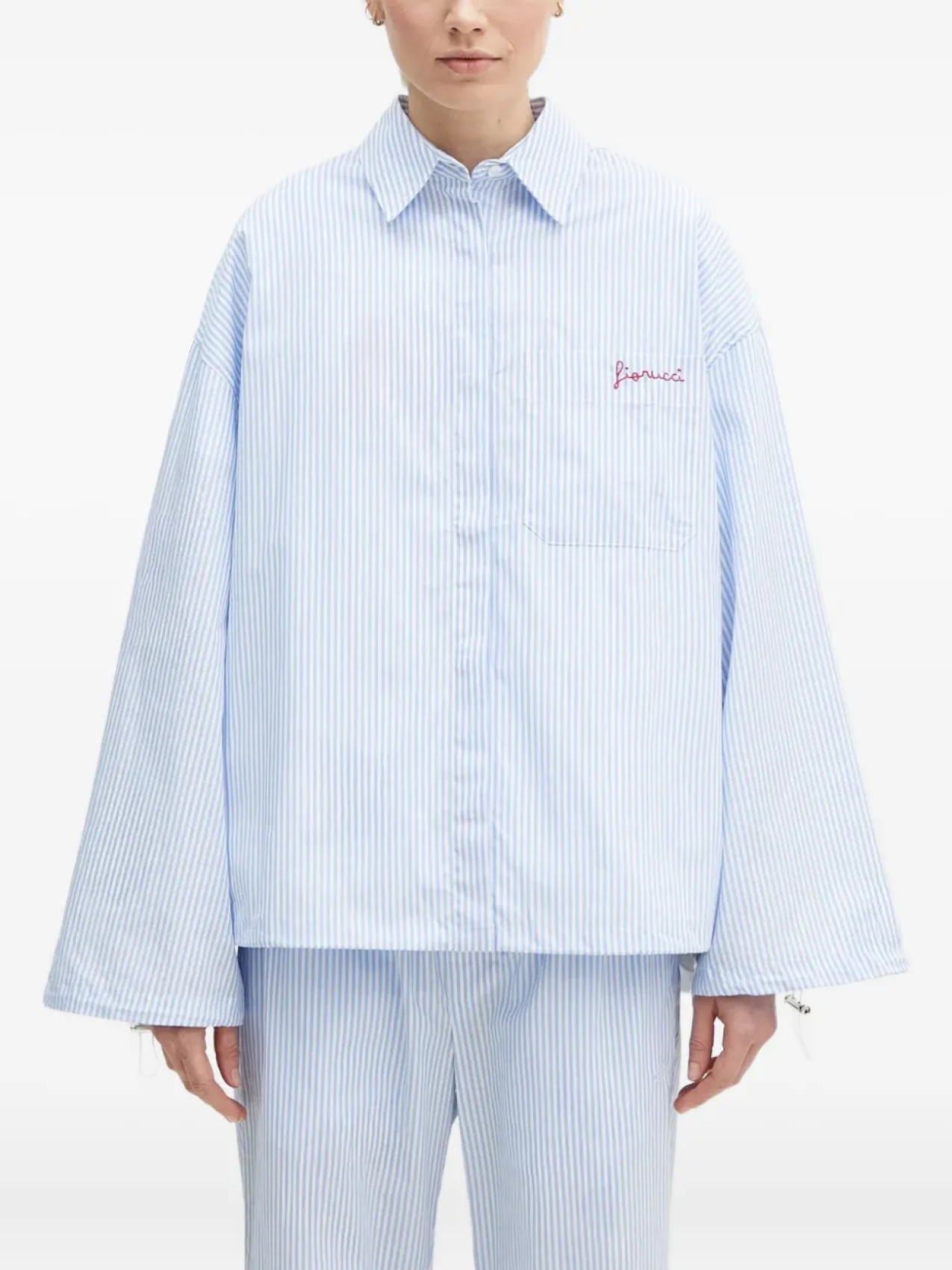 

Полосатая вышитая рубашка Fiorucci, синий