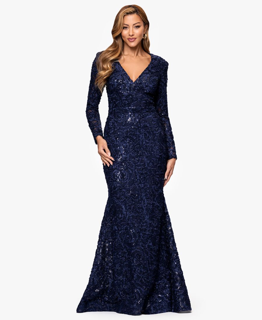 

Женское платье с V-образным вырезом и длинными рукавами XSCAPE, Navy