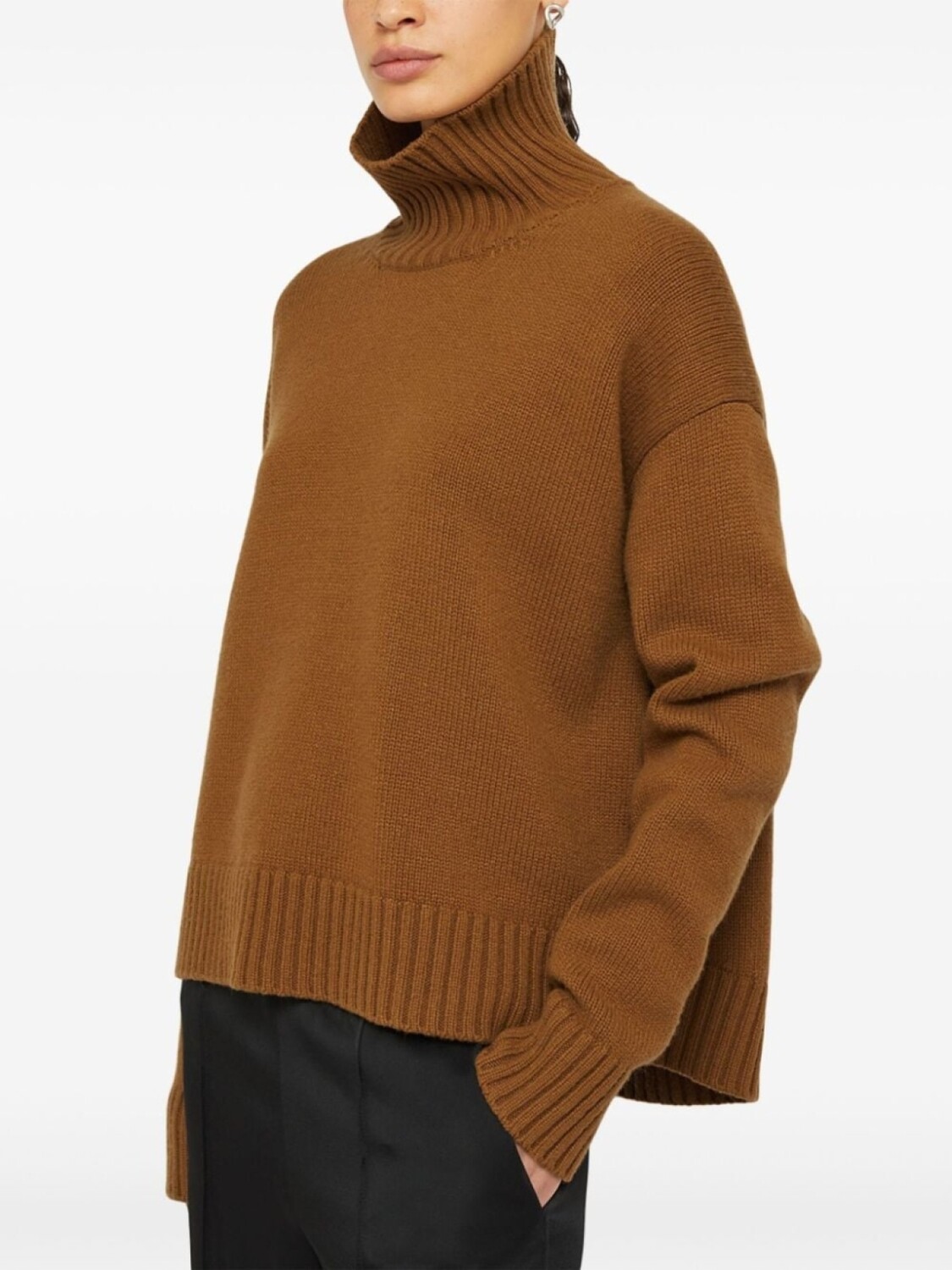 Jil Sander джемпер из смеси кашемира и воротника-трубы, коричневый — фото 4