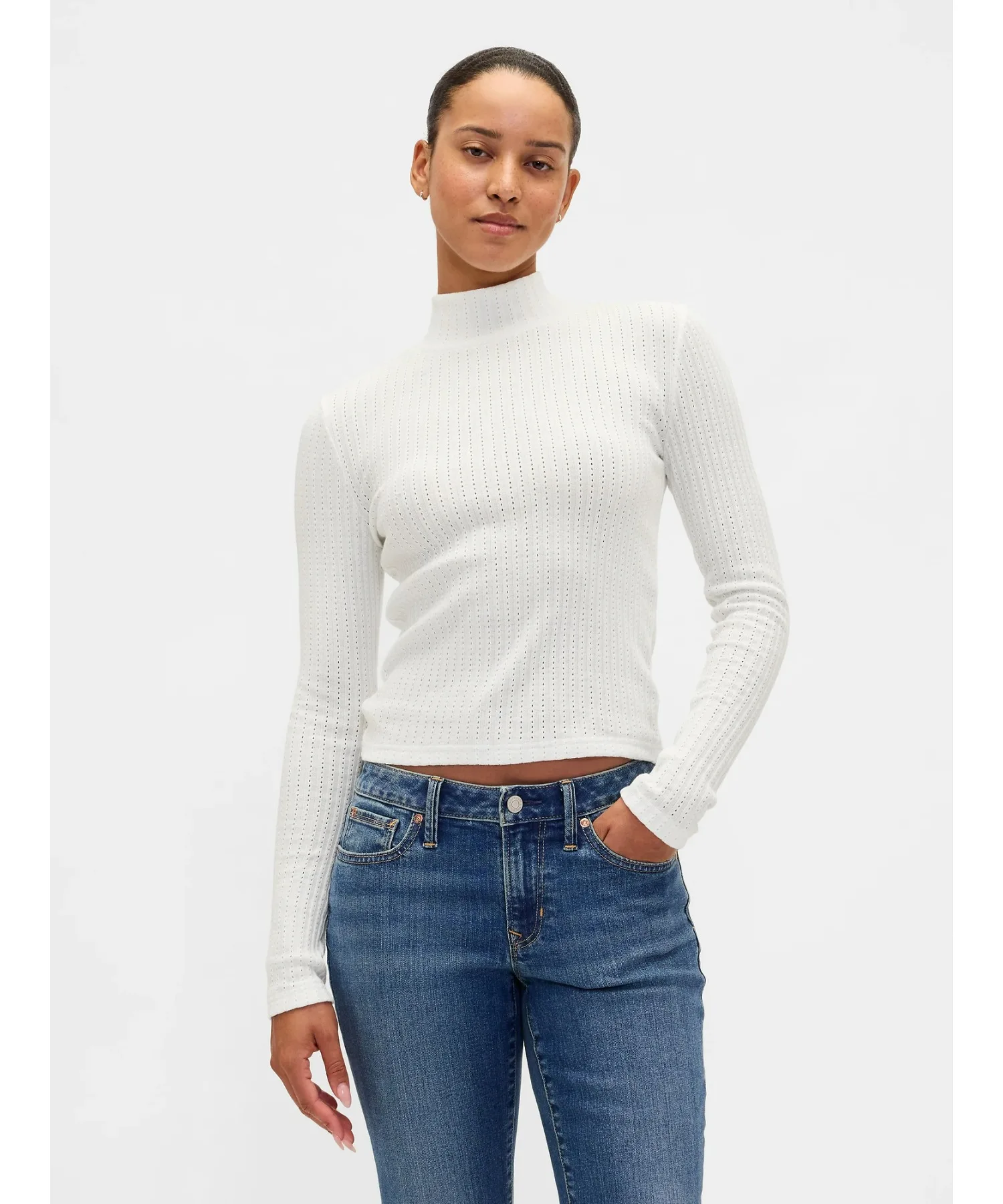 Женская футболка GAP с высоким воротом, хлопковая, белая