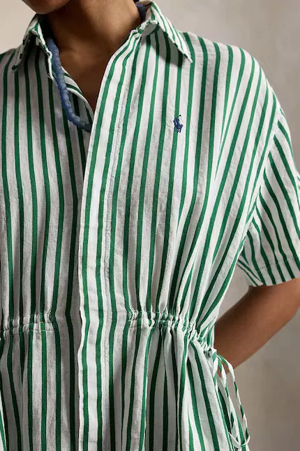 Платье-рубашка с льном Polo Ralph Lauren, зеленый — фото 4