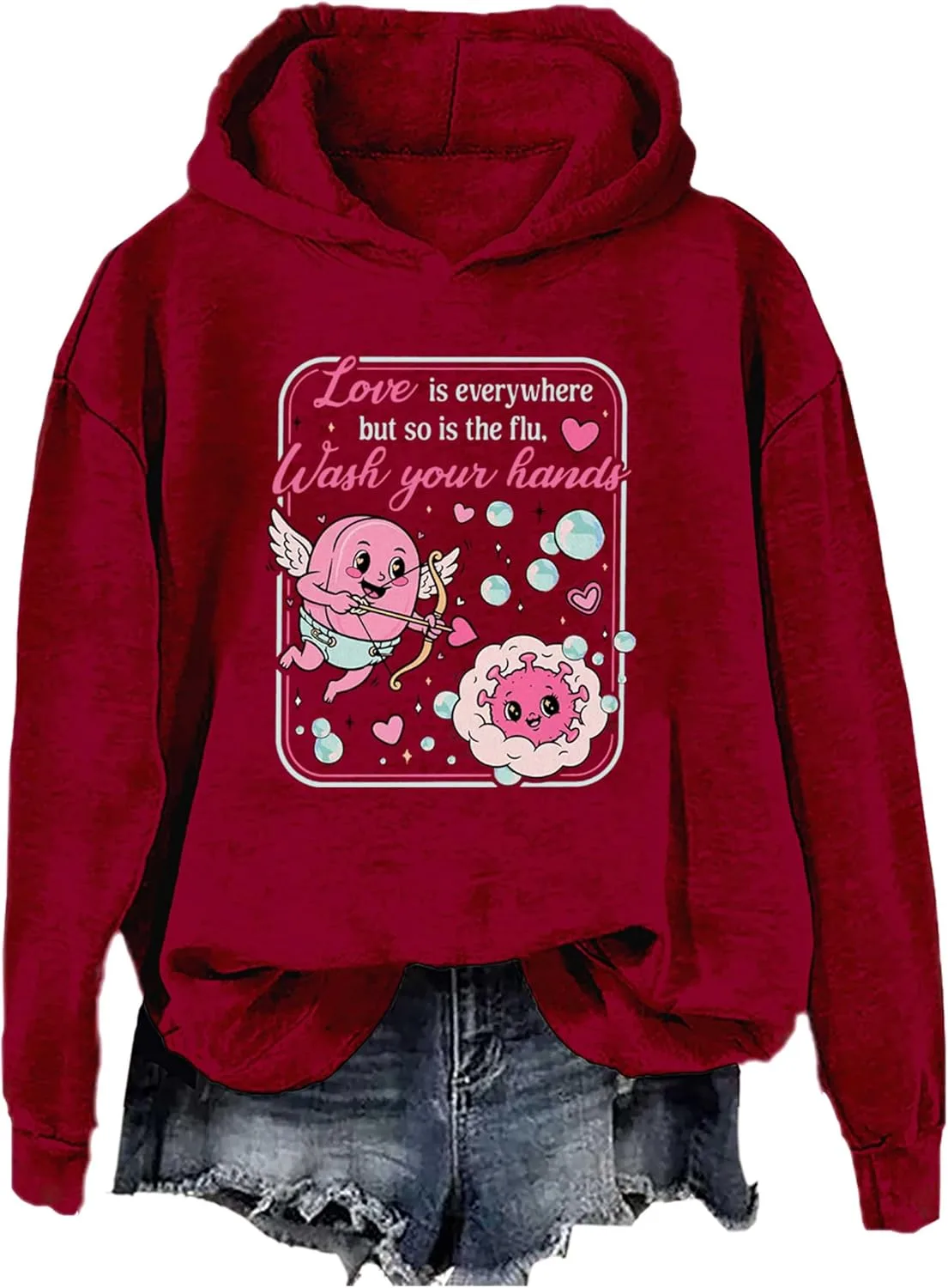 

Толстовка с принтом "Любовь повсюду, но и грипп тоже" для медсестры Kzggs