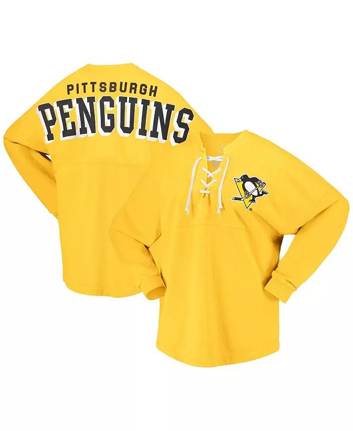 

Женская футболка Pittsburgh Penguins Spirit Gold Lace-Up с V-образным вырезом и длинными рукавами из джерси Fanatics