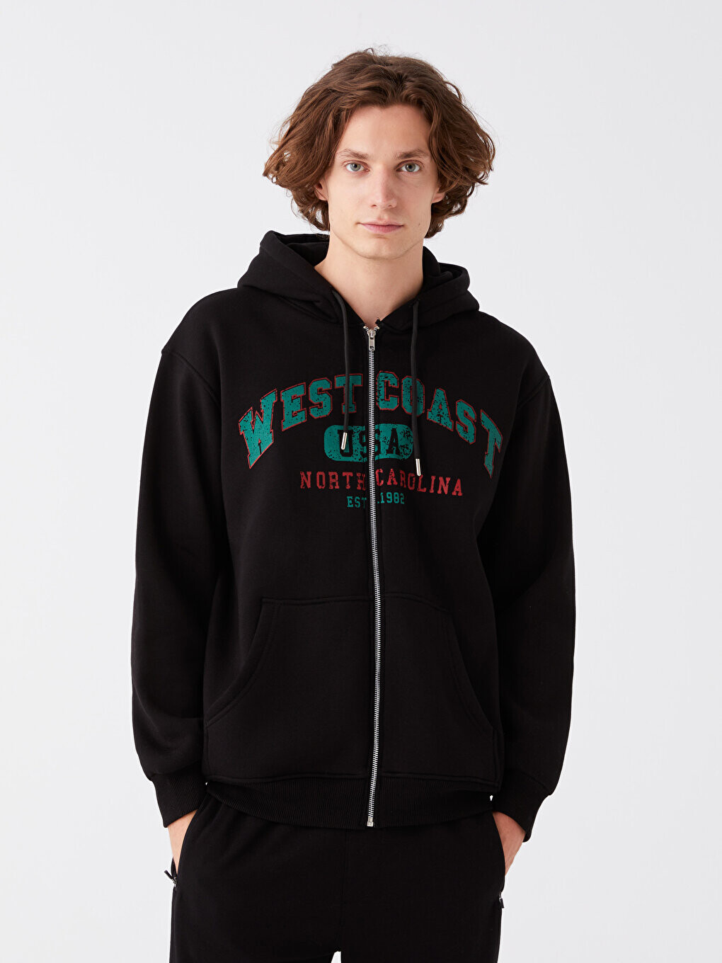 

Мужская толстовка на молнии с капюшоном и длинными рукавами CALİMERA MODA, черный