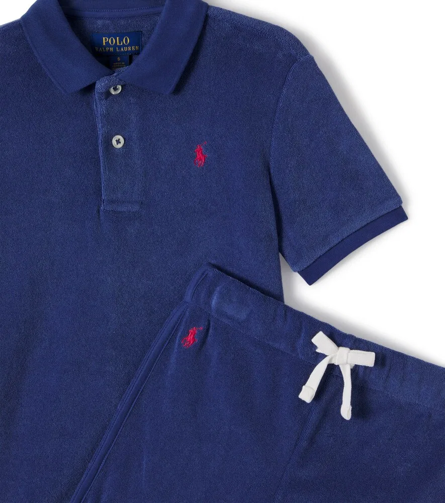 Комплект из рубашки-поло и шорт от Terry Polo Ralph Lauren Kids, синий — фото 3