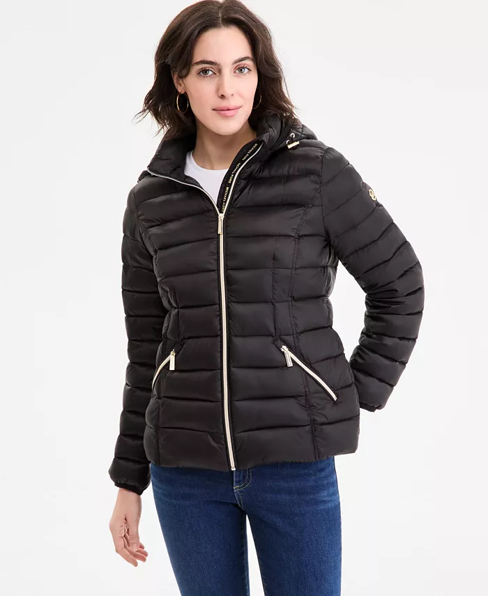 

Женское стеганое пальто Shine Packable с капюшоном Michael Kors, черный
