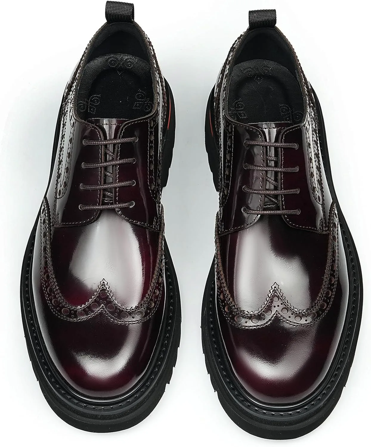 Мужские классические туфли Santimon Wingtip Brogue на шнуровке с грубой подошвой - блестящие дерби из натуральной кожи для повседневного ношения, деловых встреч, выпускного и свадьбы, коричневый — фото 4