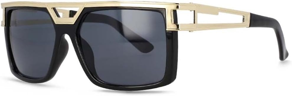 

Мужские солнцезащитные очки в стиле ретро, ​​прямоугольная оправа, большие дужки, защита от УФ-излучения UV400 для использования на открытом воздухе HDUBFY, Black-gray