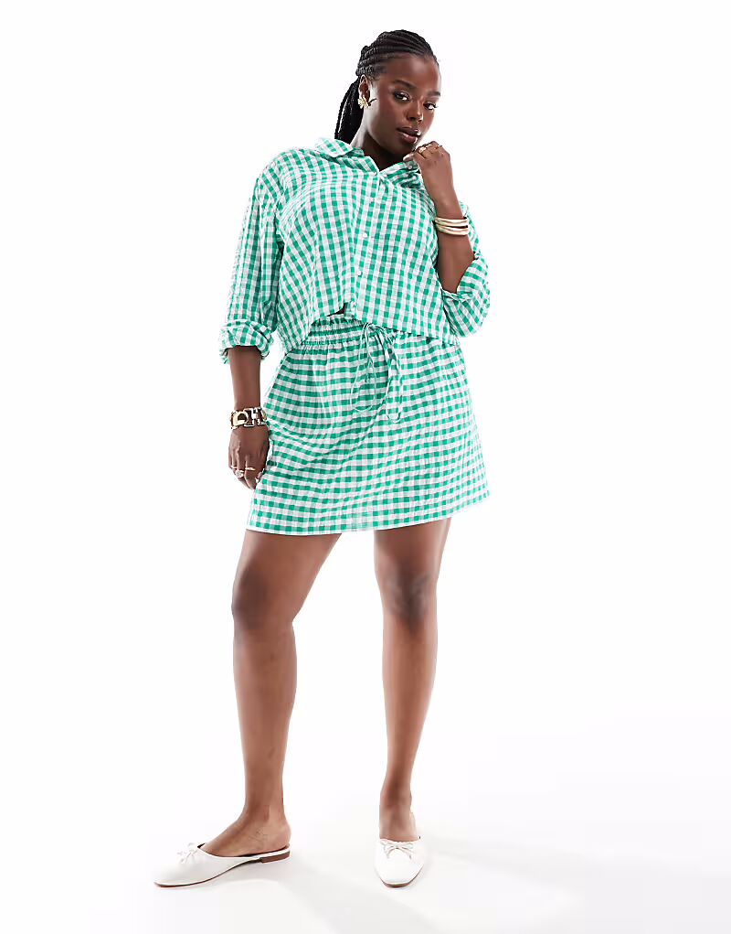 

Юбка-трансформер Curve с завязкой на талии в зеленую клетку Asos Curve