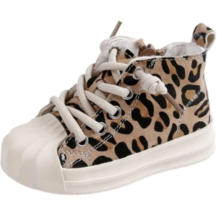 Термообувь из свиной кожи для скейтбординга Pigskin Thermal High top Kids' Skateboarding Shoes Infant And Toddler MAIBUXIONG, Leopard Print (Fleece-Lined)