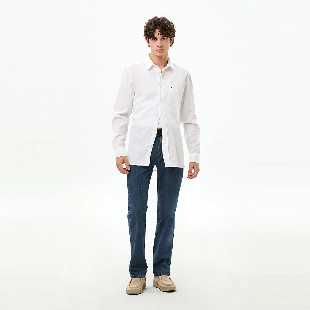 Мужская рубашка Regula fit из сирсакера белая от Tommy Hilfiger — фото 3