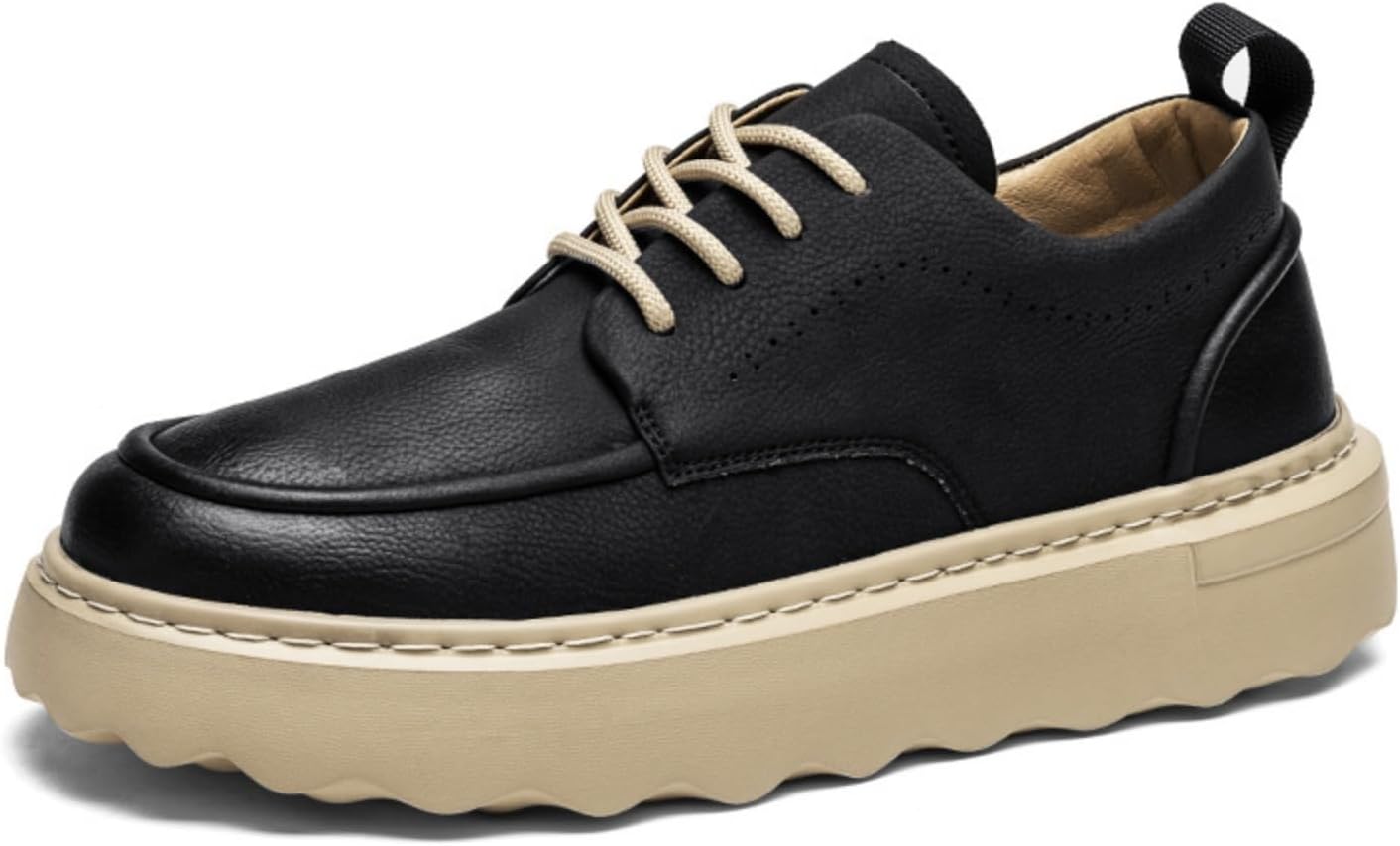 

Мужские повседневные туфли из загорелой кожи, стильные кроссовки на шнуровке с комфортной толстой подошвой для ежедневной носки Aokisx, черный