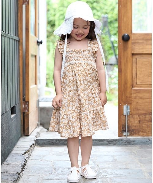 Платье с присборенным узором по всей поверхности (детское) Petit main, Light beige