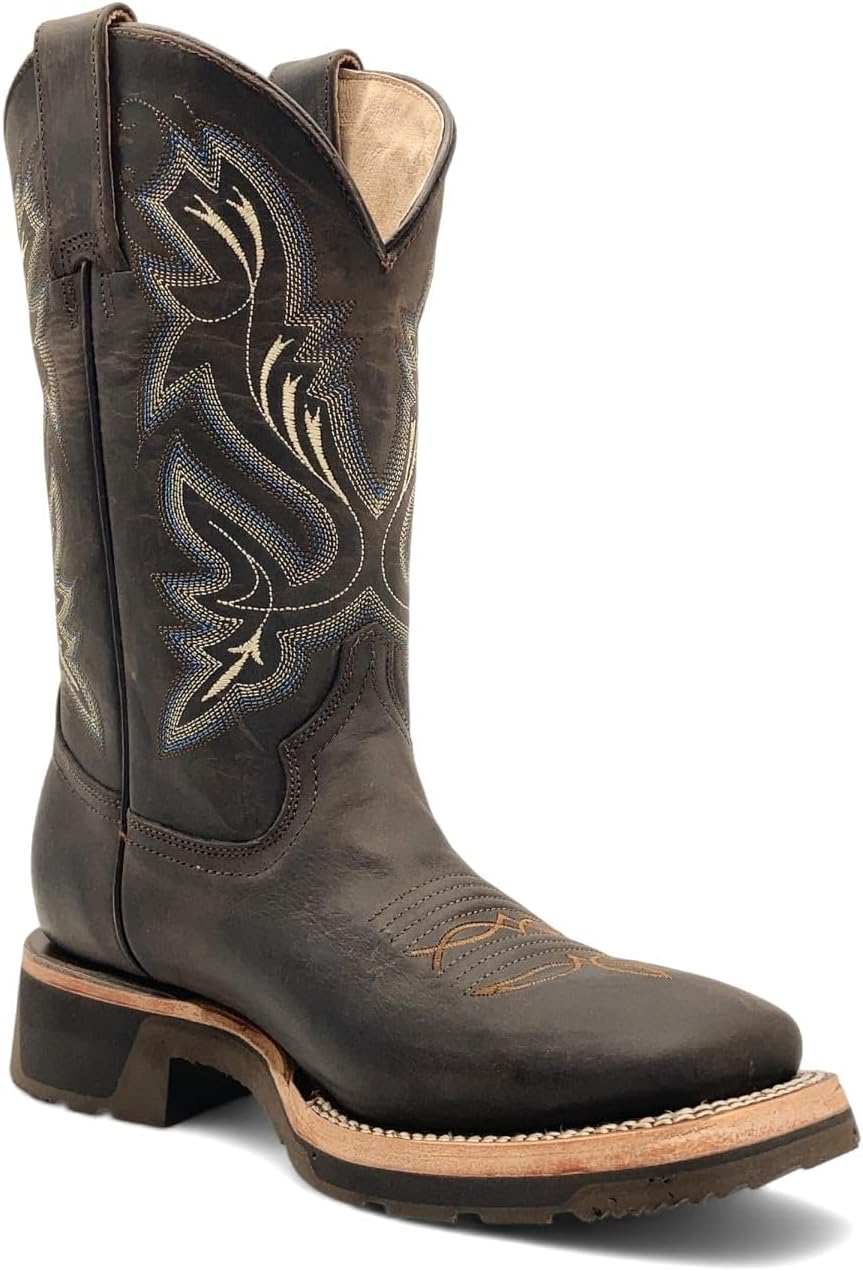 

Мужские кожаные ковбойские сапоги в западном стиле с квадратным носком, средней высоты с резиновой подошвой The Western Shops, Moka