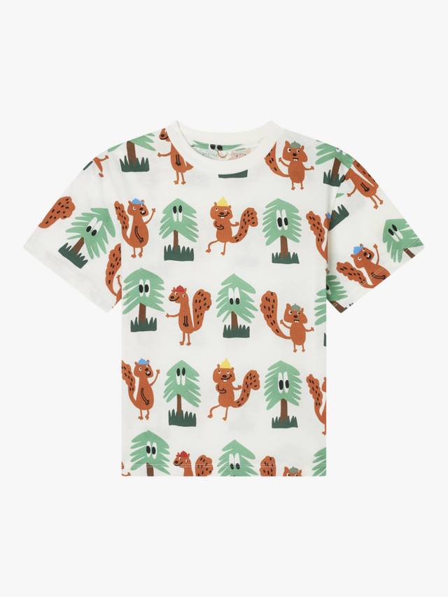 

Футболка из хлопкового джерси Деревья и белки Stella McCartney Kids, Ivory/Colourful