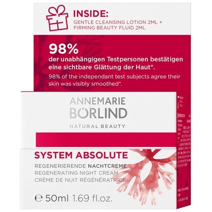 

Annemarie Borlind System Absolute Anti-Aging регенерирующий ночной крем 50 мл с бесплатным образцом 2x2 мл - Активирует выработку коллагена и эластина - Набор питательных, укрепляющих, регенерирующих ночных кремов Annemarie Börlind