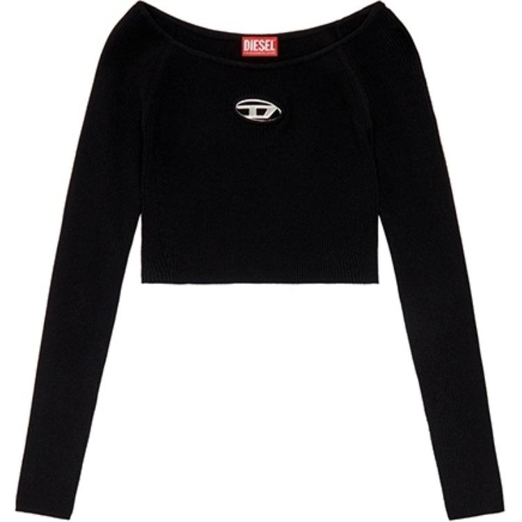 

Футболка M Vera с длинным рукавом, ребристая вязка, с открытыми плечами DIESEL, черный