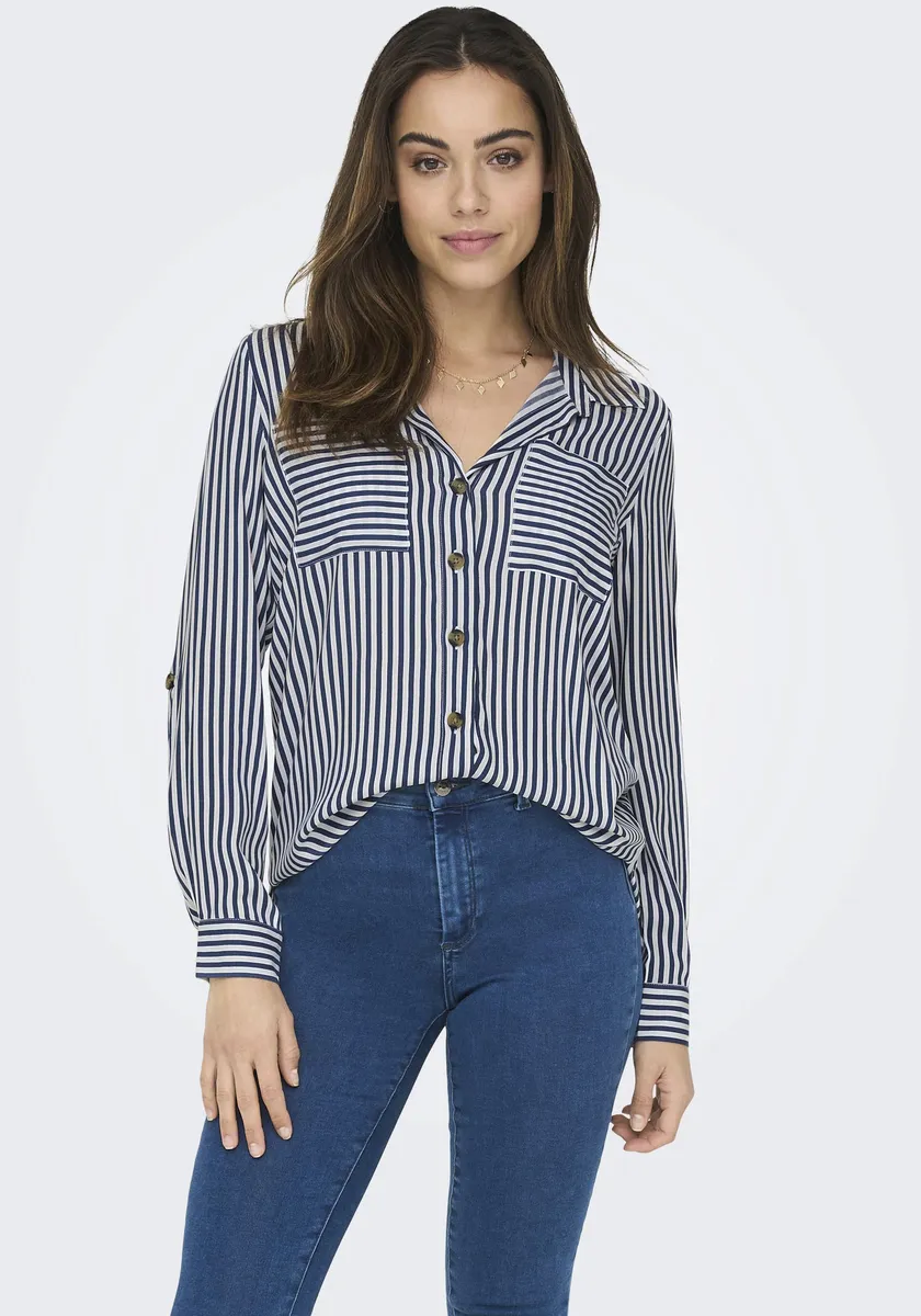 

Блуза-рубашка ONLY "ONLYASMIN SHIRT L/S WVN NOOS", цвет Peacoat Stripes