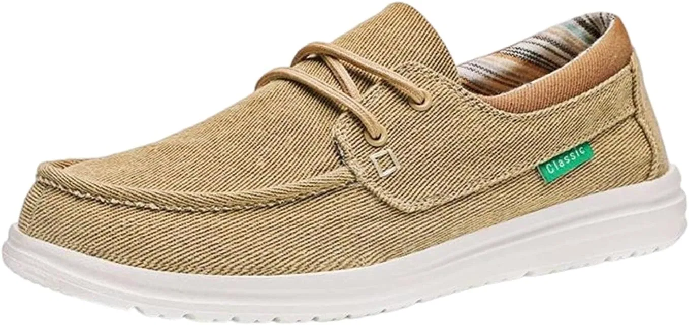 Мокасины кожаные Men's Lace Up Canvas Loafers Moc Toe Casual Walking Shoes Lightweight Low Top Comfort Shoes, хаки Adhdyuud