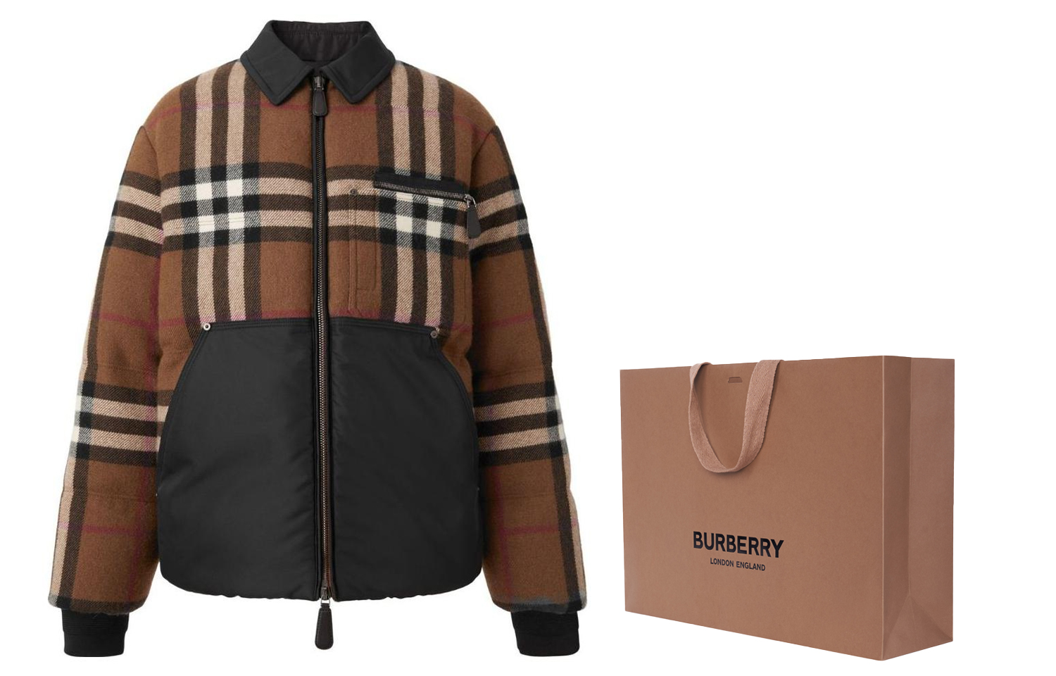 Куртка-пуховик Burberry с крупной клеткой, в фирменной сумке, коричневый — фото 3
