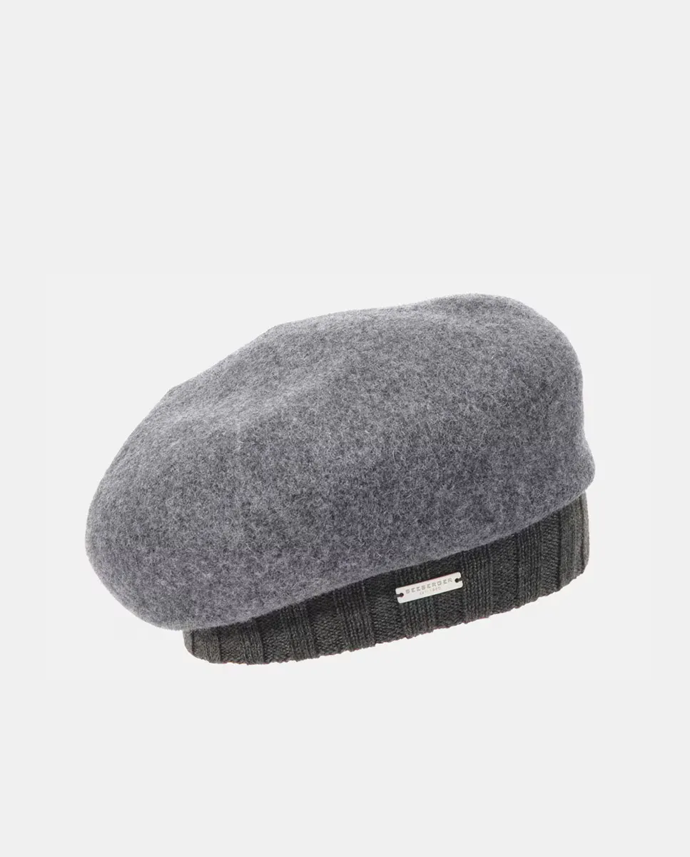 

Темно-серый шерстяной берет с трикотажной лентой Seeberger, темно-серый
