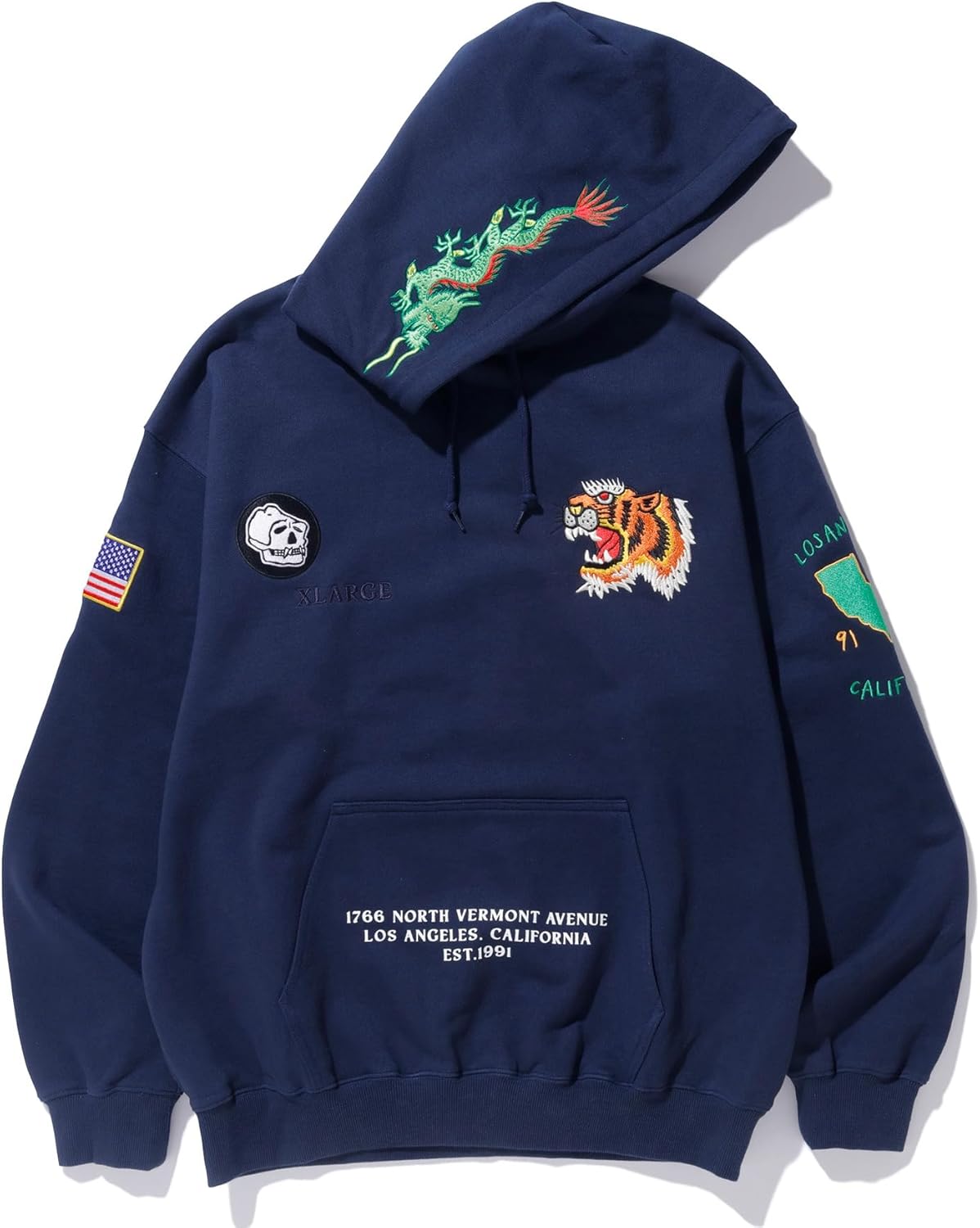 

Мужская толстовка с капюшоном и вышивкой тигра, размер XL Xlarge, темно-синий