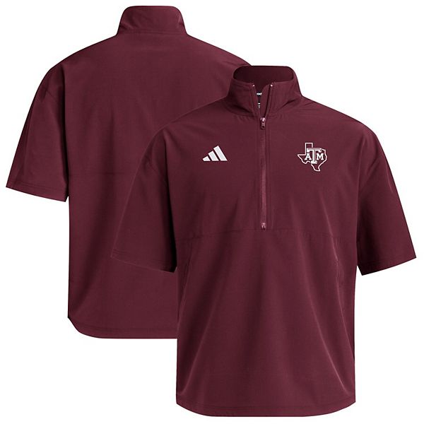 Мужская бордовая кофта Texas A&M Aggies с коротким рукавом и молнией на четверть Adidas — фото 2