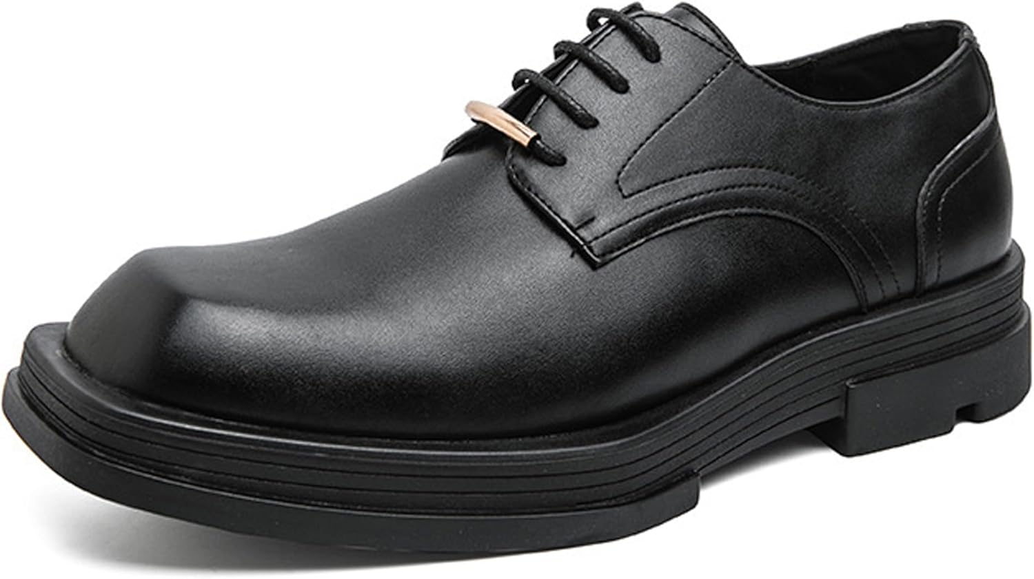 

Мужские кожаные оксфорды на платформе, модные с квадратным носком, массивным каблуком, шнуровкой, деловые повседневные формальные туфли для банкетов и вечеринок Ghibhna, черный