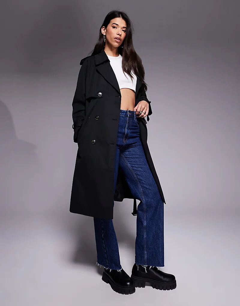 

Двубортный тренчкот миди с поясом от Princess Polly Westwind черного цвета