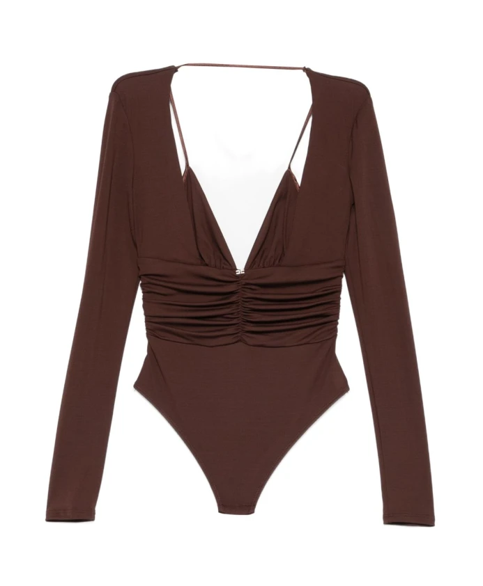 

Топ с V-образным вырезом и сборками Elisabetta Franchi, коричневый