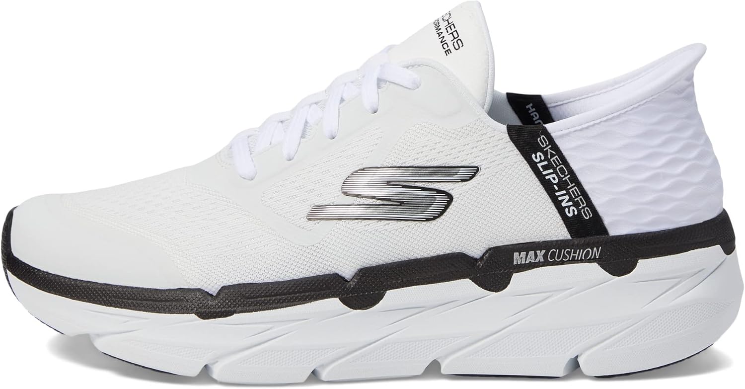 Мужские кроссовки Skechers Max Cushioning Slip-ins - для тренировок, бега и ходьбы с амортизирующей стелькой из мемори-пены, белый/черный — фото 4