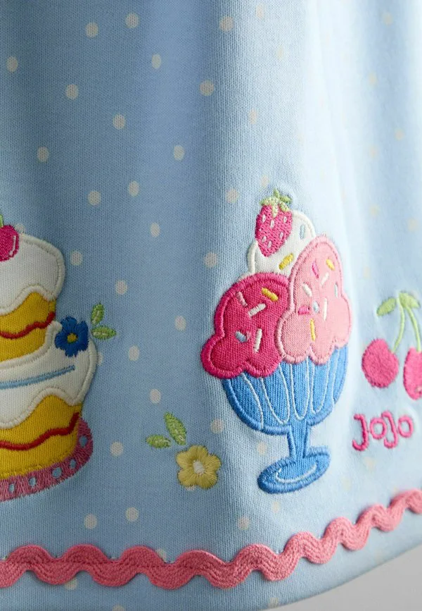 Платье повседневное, прямого кроя, с аппликацией на рукавах Jojo Maman Bébé, Light Blue Cake — фото 3