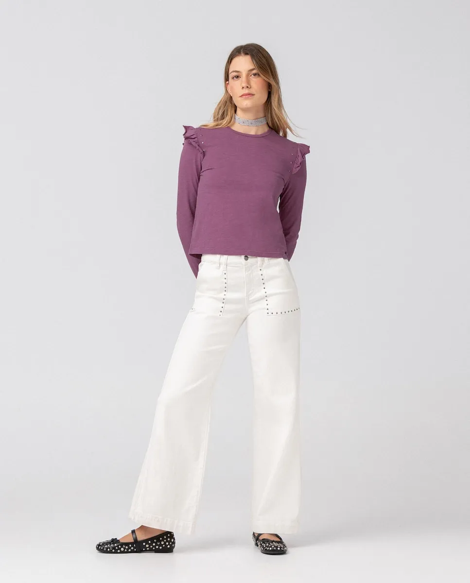 

Женские джинсы Кюлоты с высокой талией и заклепками Noon, белый