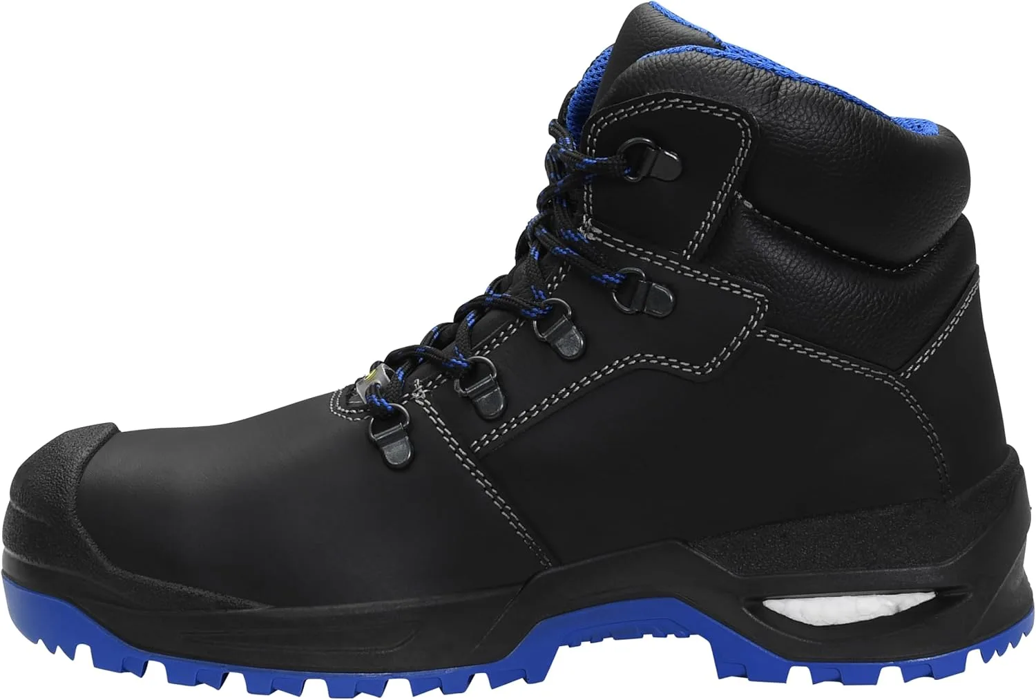 Защитные ботинки ELTEN Leonardo XXSG Black-Blue Mid ESD S3, женские и мужские, кожаные, со стальным защитным носком, легкие, прочные, черный/синий — фото 3