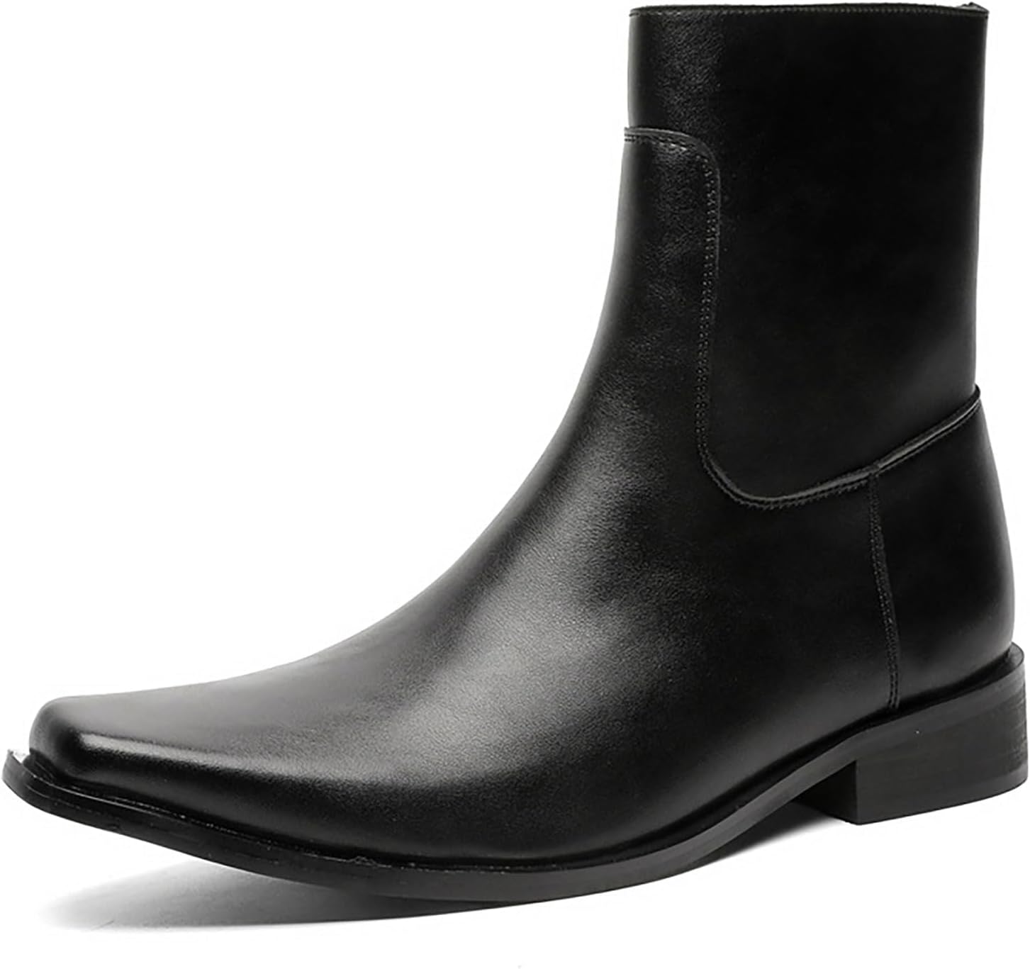 

Мужские кожаные челси с заостренным носком, ботильоны с боковой молнией, низкий массивный каблук, на молнии, стильные офисные, деловые, классические ботинки до середины голени для свадьбы и официальных мероприятий Xhognls, черный