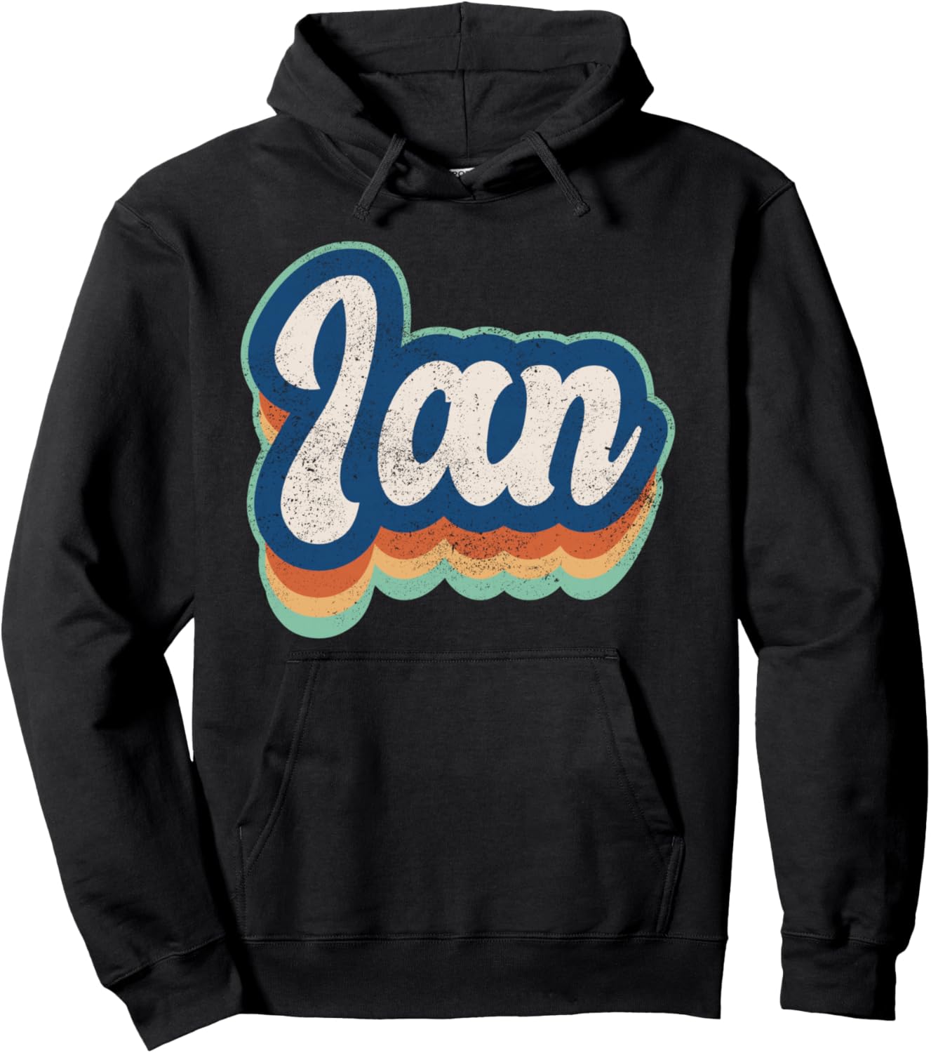 

Худи с персонализированным принтом Иэн, имя для мальчика, в винтажном стиле 70-х и 80-х годов Retro Groovy Name Fathers Day Outfit For Men, черный