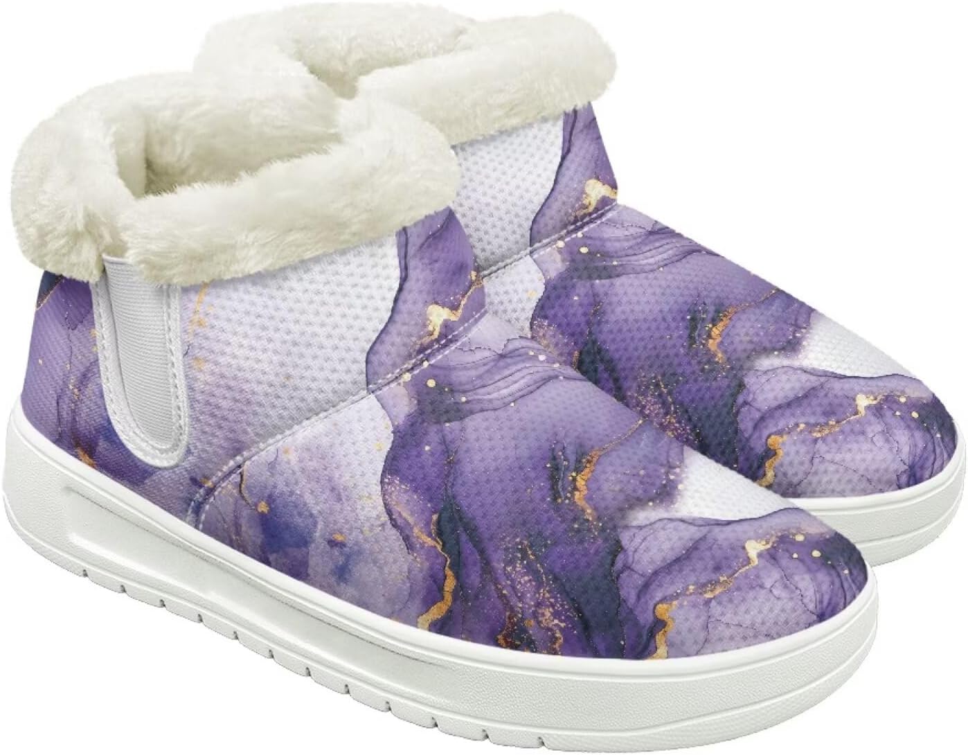 

Женские пушистые зимние ботинки для снега для женщин и мужчин, удобные ботильоны на липучке, теплые мягкие ботинки с тянущейся манжетой Cugasmaru, фиолетовый