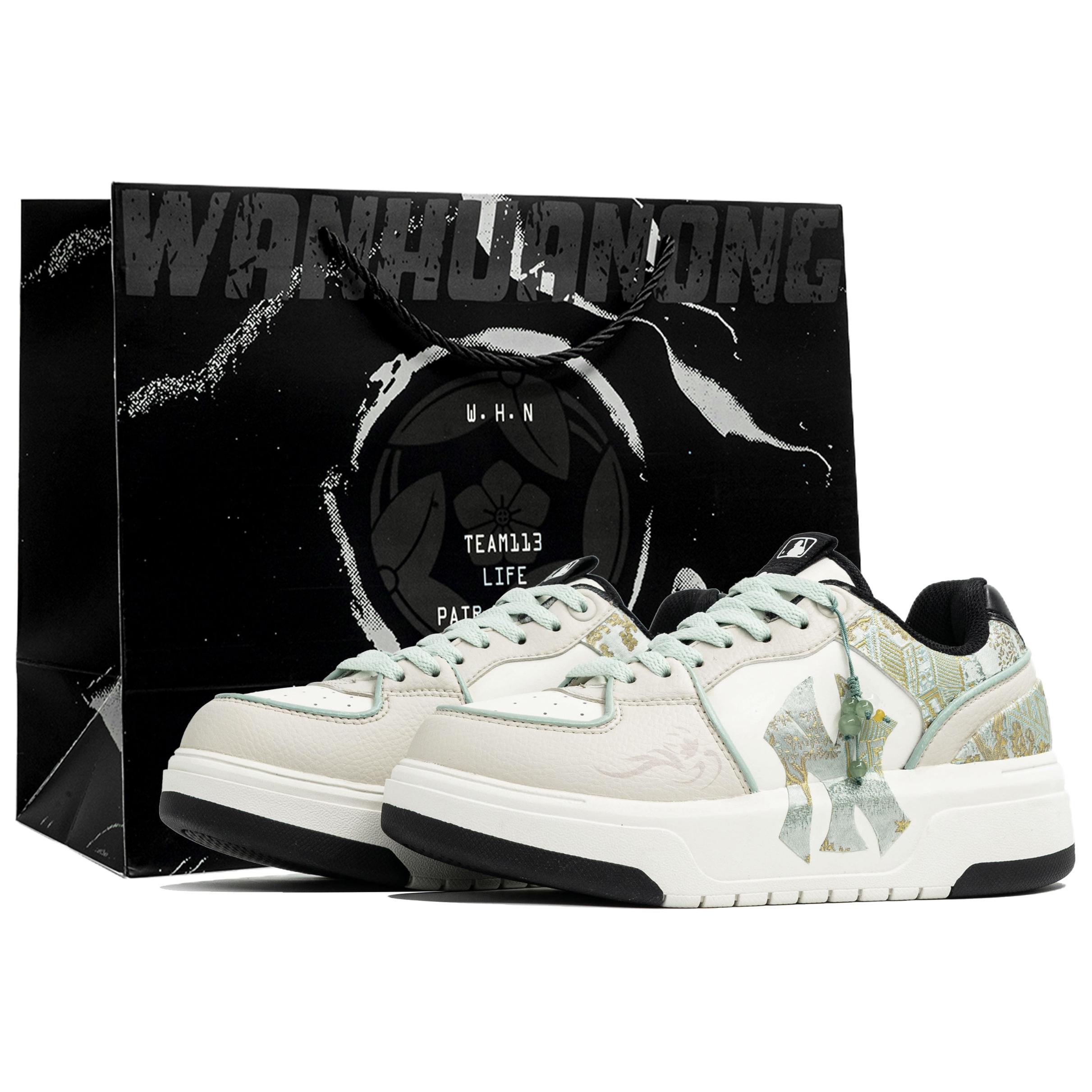 

MLB Толстые кеды для скейтборда Chunky Liner Kaleidoscope, Jinpuan, Shopping Bag, износостойкие, унисекс, белый с зелеными вставками