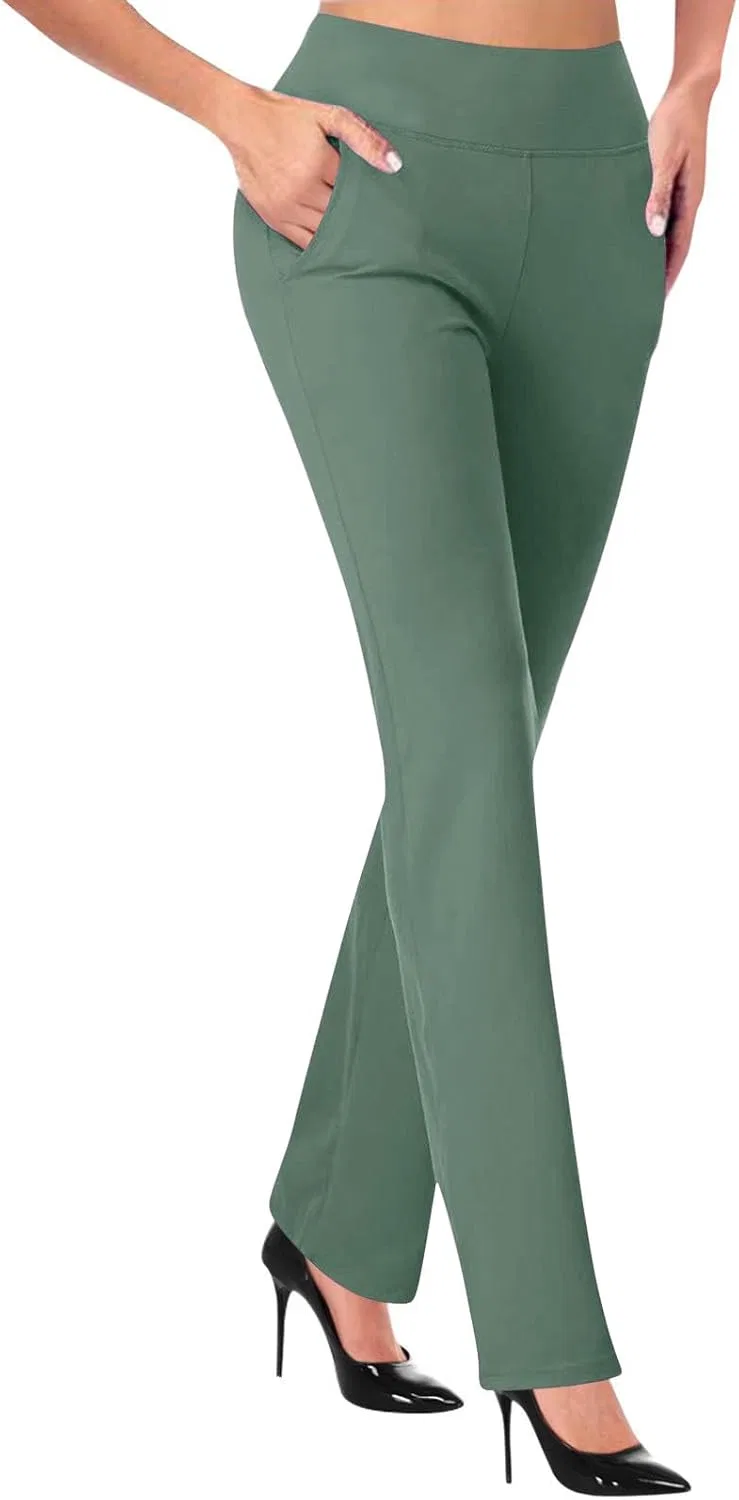 Женские брюки для йоги прямые, с карманами, высокая талия, A02_army Green