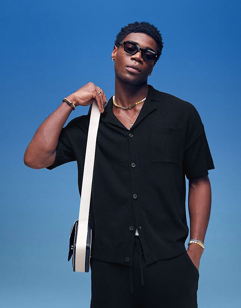 

Легкий свободный крой поло на пуговицах от ASOS DESIGN, черный цвет