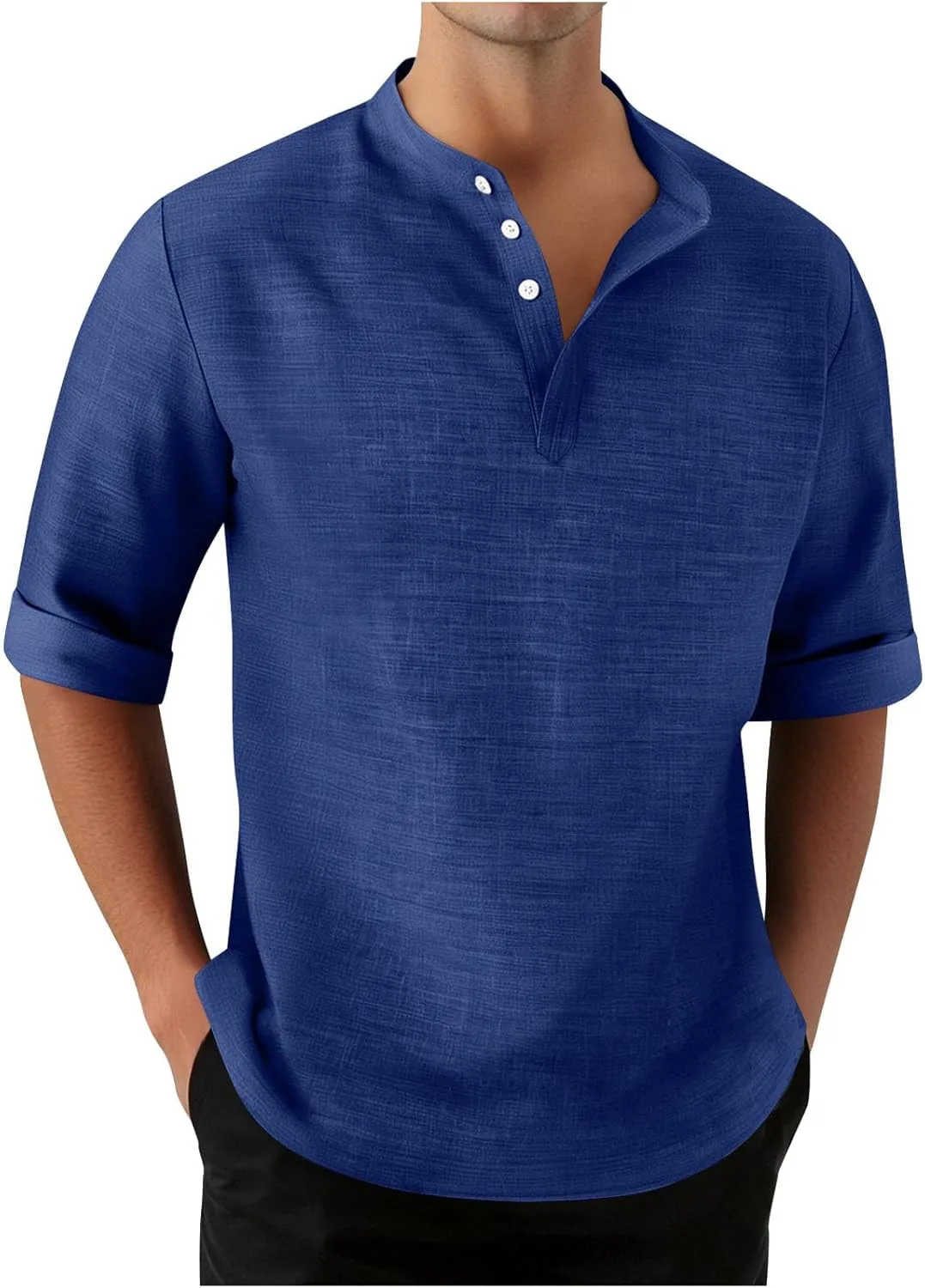 

Мужская льняная рубашка хенли Regular Fit с 3/4 рукавом